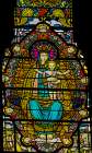 Virgin Mary, Baby Jesus colorful stained glass, Basilica of Notre Dame de Fourviere, Lyon, France. Art Print